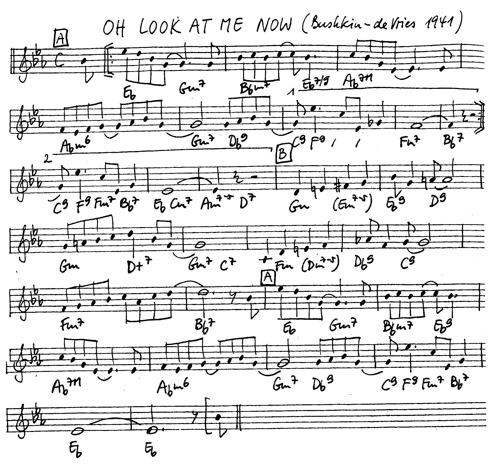 oh look at me now free jazz leadsheet - Courtesy of the Jungle Jazz Band
